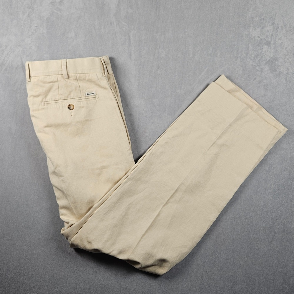Faconnable Chino Pants Mens 38 (Measures 37x32) Beige Cotton Linen Blend Pleated